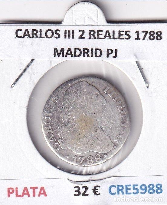 Monete da Spagna: CRE5988 MONEDA ESPA&Ntilde;A CARLOS III 2 REALES 1788 MADRID PJ PLATA