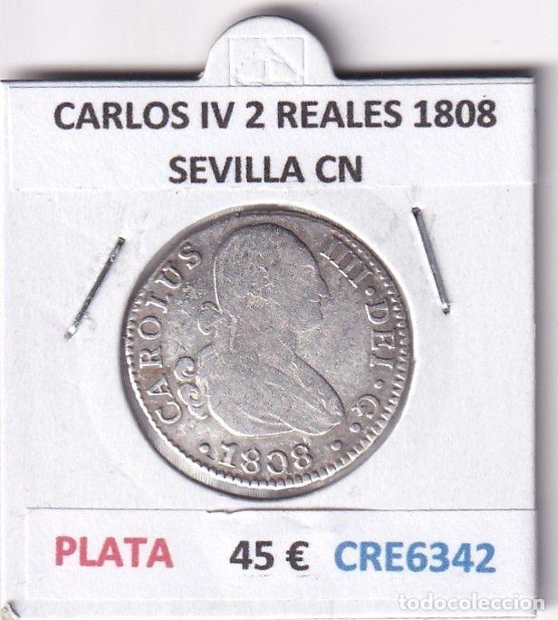 Coins of Spain: CRE6342 MONEDA ESPA&Ntilde;A CARLOS IV 2 REALES 1808 SEVILLA CN PLATA