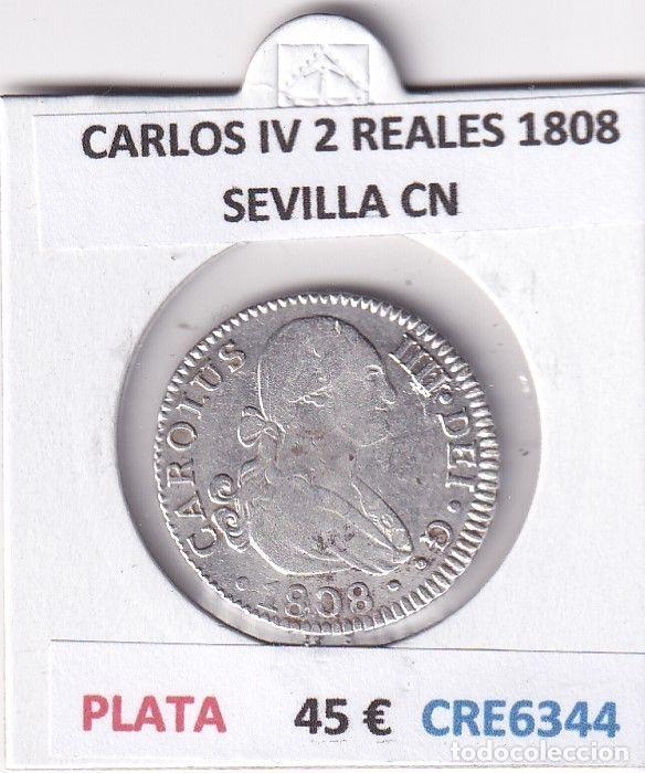 Coins of Spain: CRE6344 MONEDA ESPA&Ntilde;A CARLOS IV 2 REALES 1808 SEVILLA CN PLATA