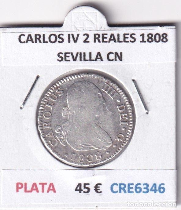 Coins of Spain: CRE6346 MONEDA ESPA&Ntilde;A CARLOS IV 2 REALES 1808 SEVILLA CN PLATA