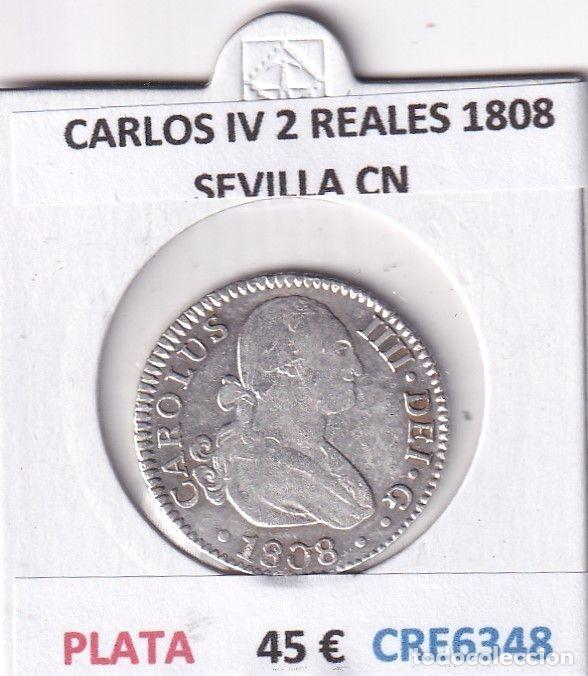 Coins of Spain: CRE6348 MONEDA ESPA&Ntilde;A CARLOS IV 2 REALES 1808 SEVILLA CN PLATA