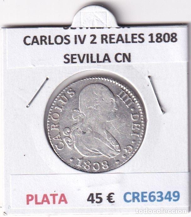 Coins of Spain: CRE6349 MONEDA ESPA&Ntilde;A CARLOS IV 2 REALES 1808 SEVILLA CN PLATA
