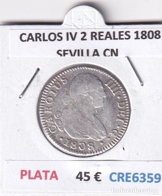 Coins of Spain: CRE6359 MONEDA ESPA&Ntilde;A CARLOS IV 2 REALES 1808 SEVILLA CN PLATA