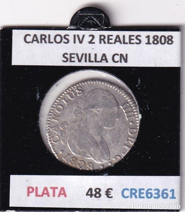 Coins of Spain: CRE6361 MONEDA ESPA&Ntilde;A CARLOS IV 2 REALES 1808 SEVILLA CN PLATA