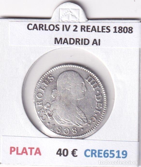 Monedas de Espa&ntilde;a: CRE6519 MONEDA ESPA&Ntilde;A CARLOS IV 2 REALES 1808 MADRID AI PLATA