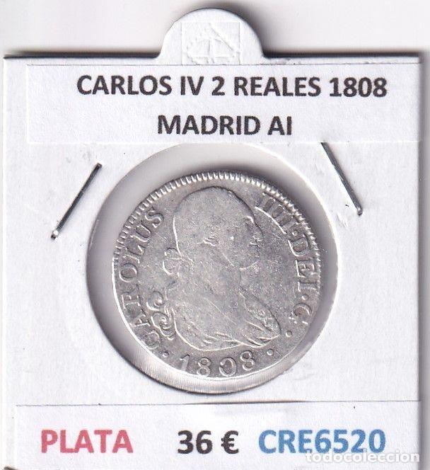 Monedas de Espa&ntilde;a: CRE6520 MONEDA ESPA&Ntilde;A CARLOS IV 2 REALES 1808 MADRID AI PLATA