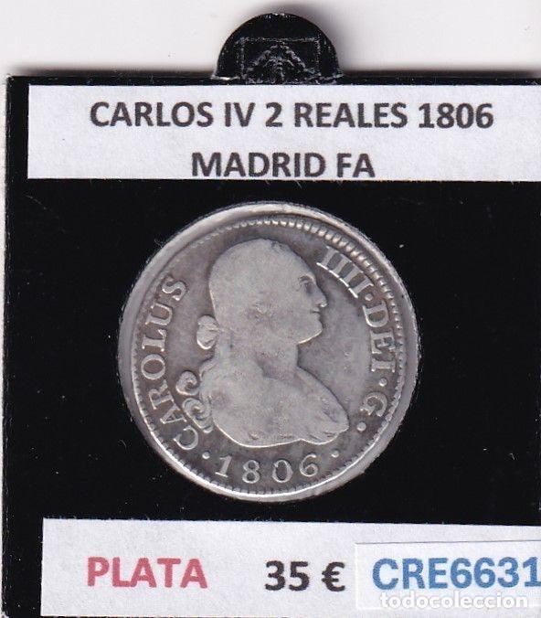 Monnaies d'Espagne: CRE6631 MONEDA ESPA&Ntilde;A CARLOS IV 2 REALES 1806 MADRID FA PLATA