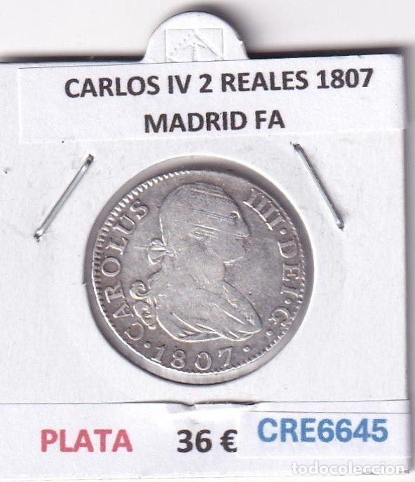 Monnaies d'Espagne: CRE6645 MONEDA ESPA&Ntilde;A CARLOS IV 2 REALES 1807 MADRID FA PLATA