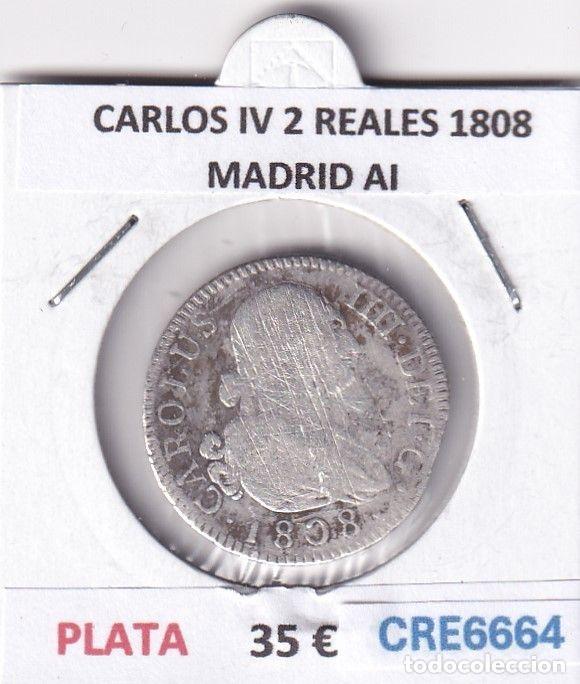 Monnaies d'Espagne: CRE6664 MONEDA ESPA&Ntilde;A CARLOS IV 2 REALES 1808 MADRID AI PLATA