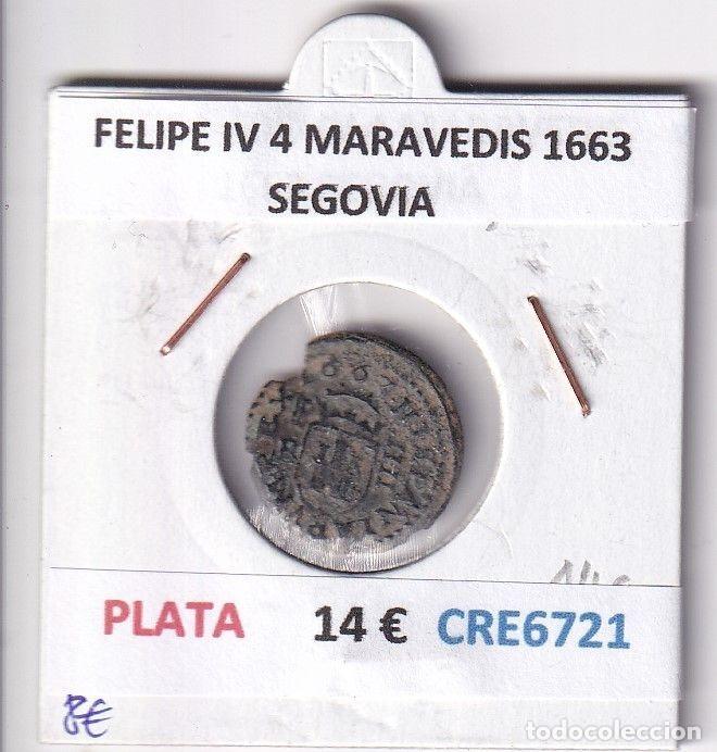 Coins of Spain: CRE6721 MONEDA ESPA&Ntilde;A FELIPE IV 4 MARAVEDIS 1663 SEGOVIA