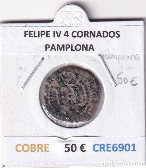 Coins of Spain: CRE6901 MONEDA ESPA&Ntilde;A FELIPE IV 4 CORNADOS PAMPLONA CECA RARA TIPO 230