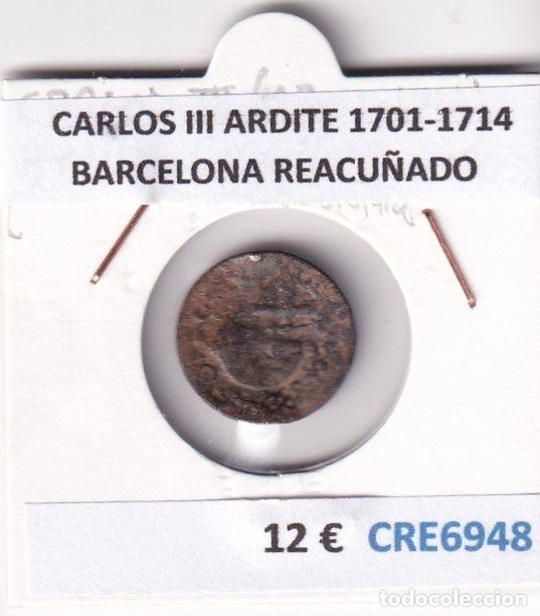 Monedas de Espa&ntilde;a: CRE6948 MONEDA ESPA&Ntilde;A CARLOS III ARDITE 1701-1714 BARCELONA REACU&Ntilde;ADO