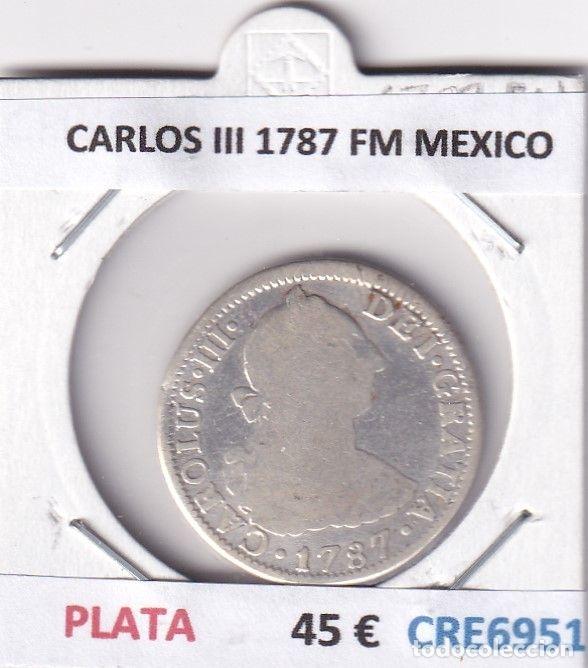 Monedas de Espa&ntilde;a: CRE6951 MONEDA ESPA&Ntilde;A CARLOS III 1787 FM MEXICO PLATA