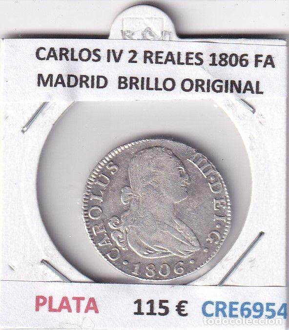 Monedas de Espa&ntilde;a: CRE6954 MONEDA ESPA&Ntilde;A CARLOS IV 2 REALES 1806 FA MADRID PLATA BRILLO ORI