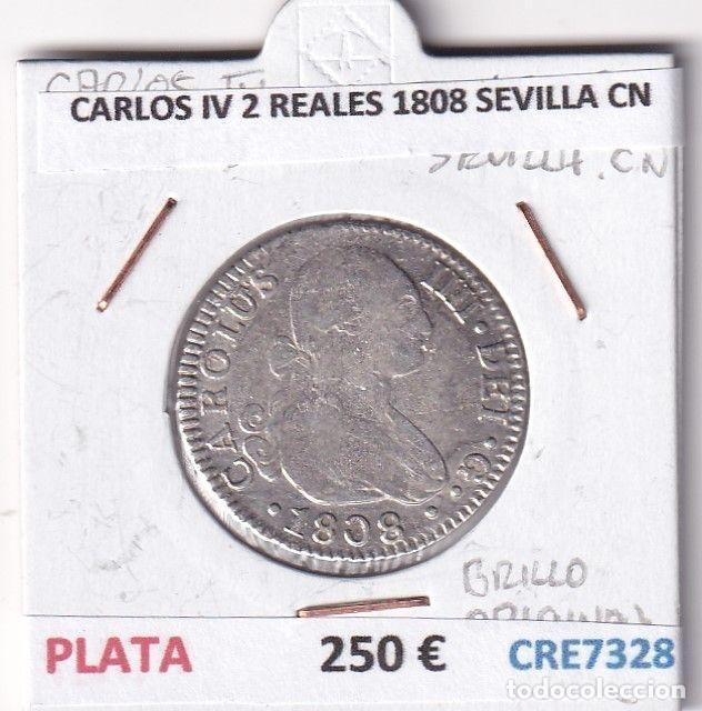 Coins of Spain: CRE7328 MONEDA ESPA&Ntilde;A CARLOS IV 2 REALES 1808 SEVILLA CN PLATA
