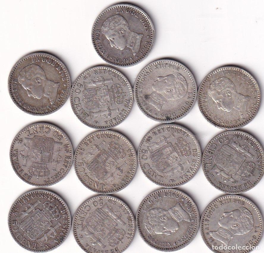Monete da Spagna: L110 LOTE 13 MONEDAS ESPA&Ntilde;A ALFONSO XIII 50 CENTIMOS 1904 VER FOTOS