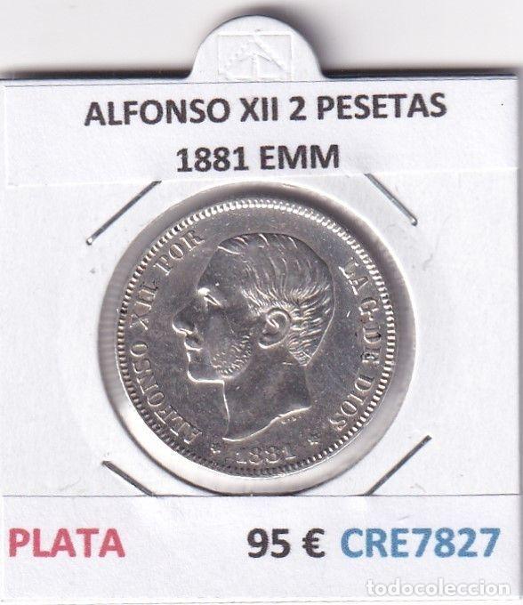 Monnaies d'Espagne: CRE7827 MONEDA ESPA&Ntilde;A ALFONSO XII 2 PESETAS 1881 EMM PLATA