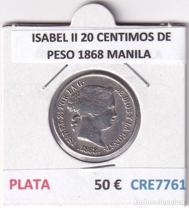 Moedas de Espanha: CRE7761 MONEDA ESPA&Ntilde;A ISABEL II 20 CENTIMOS DE PESO 1868 MANILA PLATA