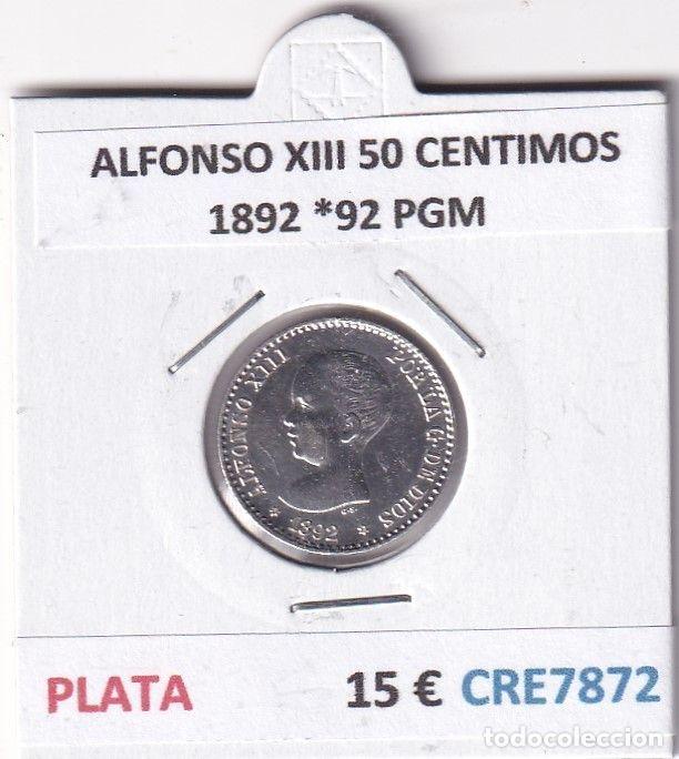Moedas de Espanha: CRE7872 MONEDA ESPA&Ntilde;A ALFONSO XIII 50 CENTIMOS 1892 *92 PGM PLATA