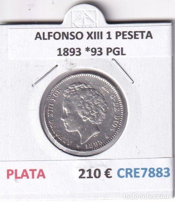 Moedas de Espanha: CRE7883 MONEDA ESPA&Ntilde;A ALFONSO XIII 1 PESETA 1893 *93 PGL PLATA