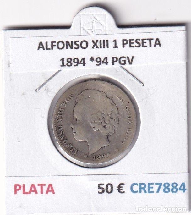Moedas de Espanha: CRE7884 MONEDA ESPA&Ntilde;A ALFONSO XIII 1 PESETA 1894 *94 PGV PLATA