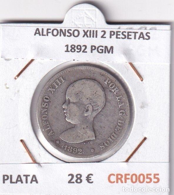 Monnaies d'Espagne: CRF0055 MONEDA ESPA&Ntilde;A ALFONSO XIII 2 PESETAS 1892 PGM PLATA