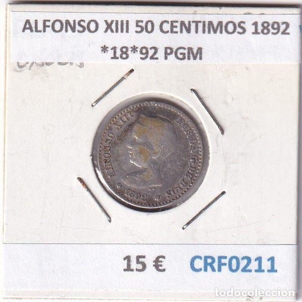 Moedas de Espanha: CRF0211 MONEDA ESPA&Ntilde;A ALFONSO XIII 50 CENTIMOS 1892 *18*92 PGM PLATA