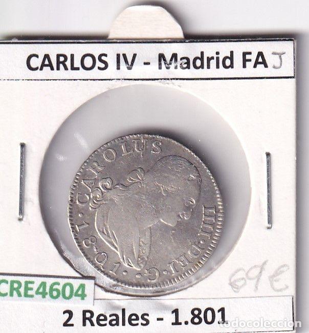 Monnaies d'Espagne: CRE4604 MONEDA ESPA&Ntilde;A CARLOS IV 2 REALES 1801 MADRID FA