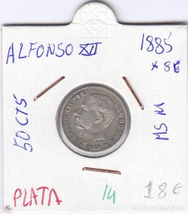 Monnaies d'Espagne: CRE0014 MONEDA ESPA&Ntilde;A 0,50 CTMS PLATA 1885 -86 MSM ALFONSO XII