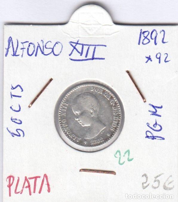 Monnaies d'Espagne: CRE0022 MONEDA ESPA&Ntilde;A 50 CTS ALFONSO XIII 1892 -92 PGM PLATA