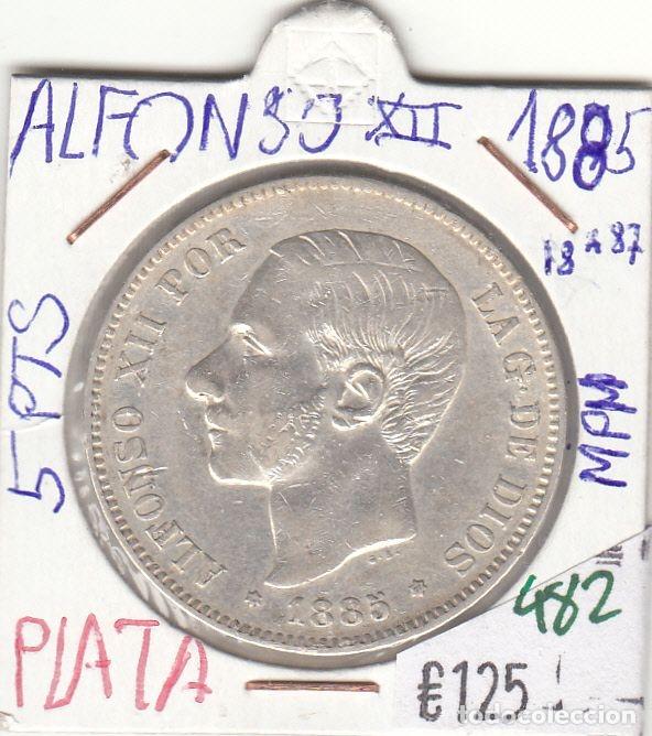 Monnaies d'Espagne: CRE0482 MONEDA ESPA&Ntilde;A ALFONSO XII PLATA 5 PESETAS 1885 87 MPM
