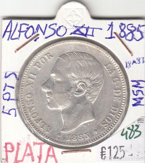 Monnaies d'Espagne: CRE0483 MONEDA ESPA&Ntilde;A ALFONSO XII PLATA 5 PESETAS 1885 87 MSM