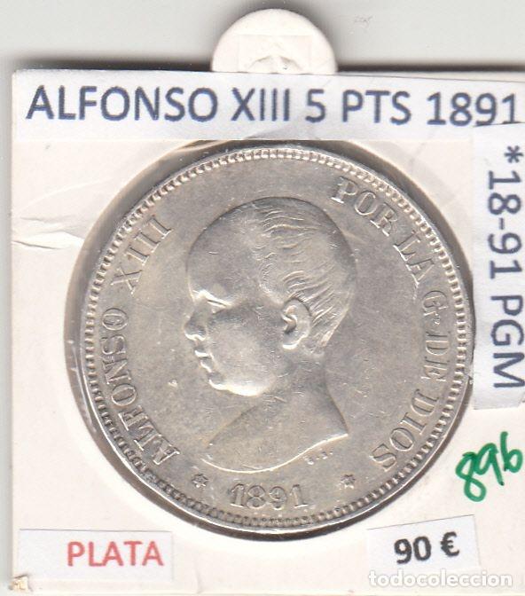 Monedas de Espa&ntilde;a: CRE0896 MONEDA ESPA&Ntilde;A ALFONSO XIII 5 PESETAS PLATA 1890 1891 PGM