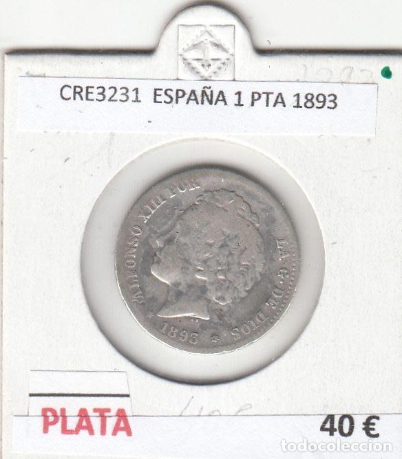 Monnaies d'Espagne: CRE3231 MONEDA ESPA&Ntilde;A ALFONSO XIII 1 PESETA 1893 PLATA