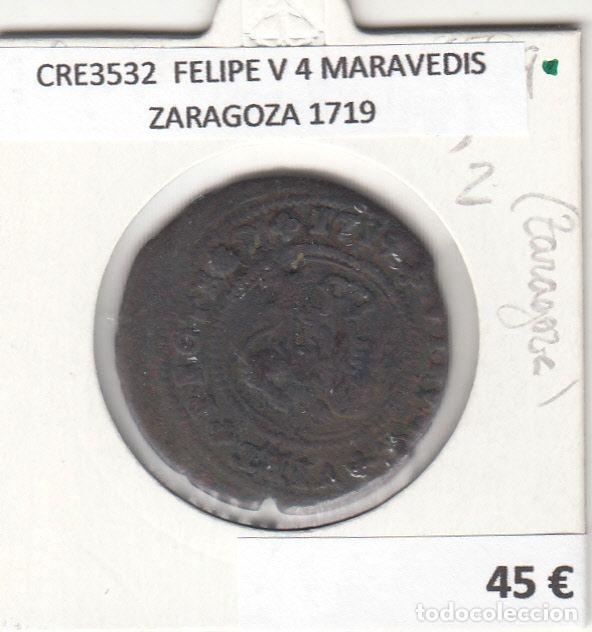 Monete da Spagna: CRE3532 MONEDA ESPA&Ntilde;A FELIPE V 4 MARAVEDIS ZARAGOZA 1719
