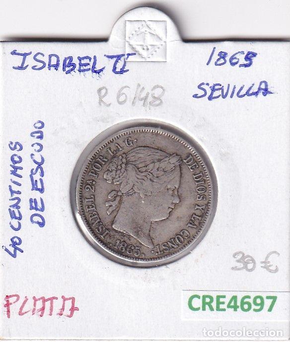 Monnaies d'Espagne: CRE4697 MONEDA ESPA&Ntilde;A ISABEL II 40 CTMOS DE ESCUDO 1865 SEVILLA PLATA