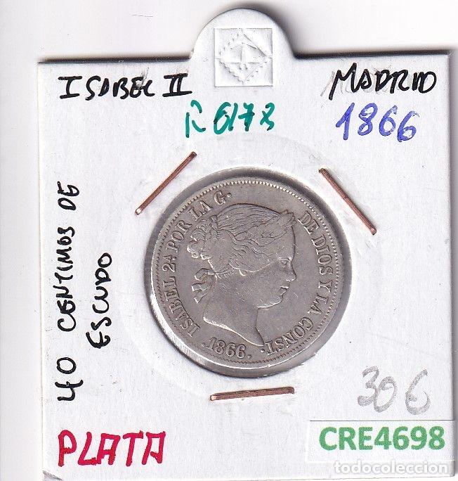 Monnaies d'Espagne: CRE4698 MONEDA ESPA&Ntilde;A ISABEL II 40 CTMOS DE ESCUDO 1866 MADRID PLATA