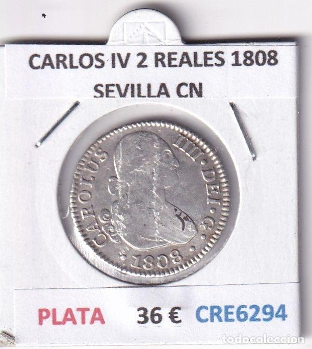 Monedas de Espa&ntilde;a: CRE6294 MONEDA ESPA&Ntilde;A CARLOS IV 2 REALES 1808 SEVILLA CN PLATA