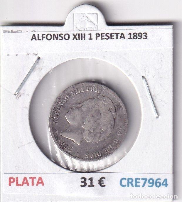 Monedas de Espa&ntilde;a: CRE7964 MONEDA ESPA&Ntilde;A ALFONSO XIII 1 PESETA 1893 PLATA