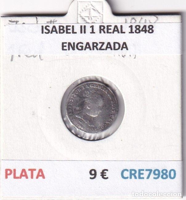 Monedas de Espa&ntilde;a: CRE7980 MONEDA ESPA&Ntilde;A ISABEL II 1 REAL 1848 ENGARZADA PLATA