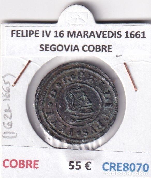 Monete da Spagna: CRE8070 MONEDA ESPA&Ntilde;A FELIPE IV 16 MARAVEDIS 1661 SEGOVIA COBRE