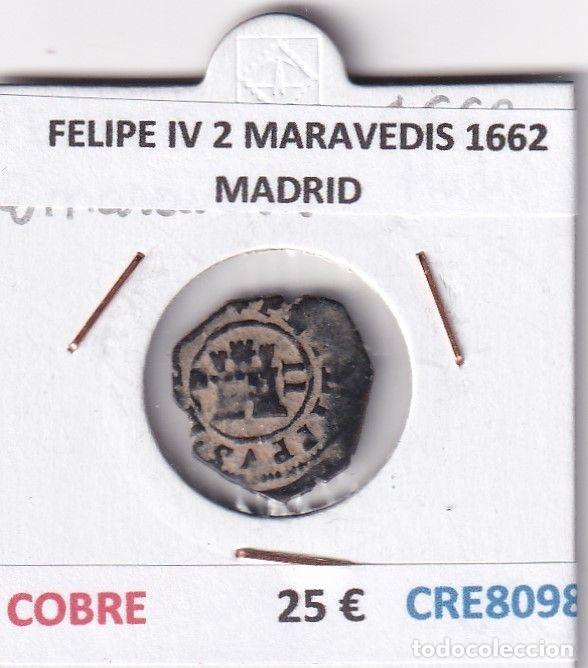 Monete da Spagna: CRE8098 MONEDA ESPA&Ntilde;A FELIPE IV 2 MARAVEDIS 1662 MADRID COBRE