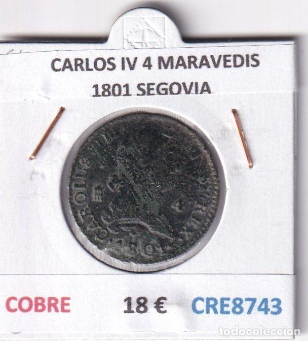 Monete da Spagna: CRE8743 MONEDA ESPA&Ntilde;A CARLOS IV 4 MARAVEDIS 1801 S COBRE
