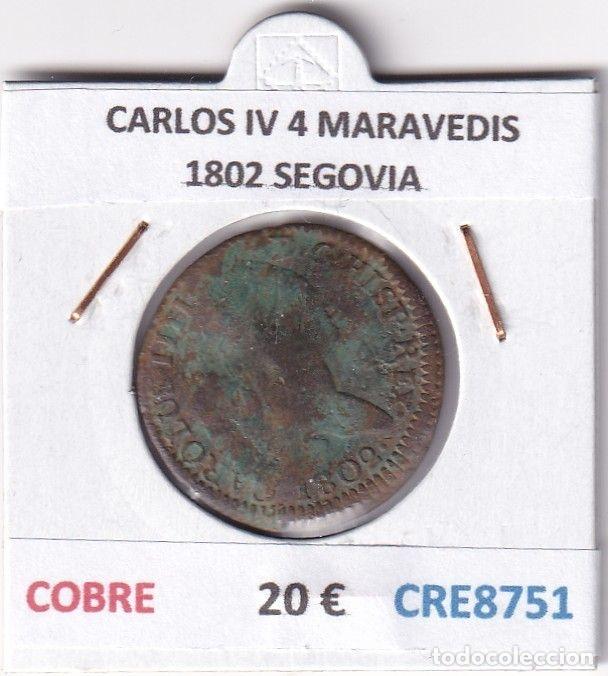 Monedas de Espa&ntilde;a: CRE8751 MONEDA ESPA&Ntilde;A CARLOS IV 4 MARAVEDIS 1802 S COBRE