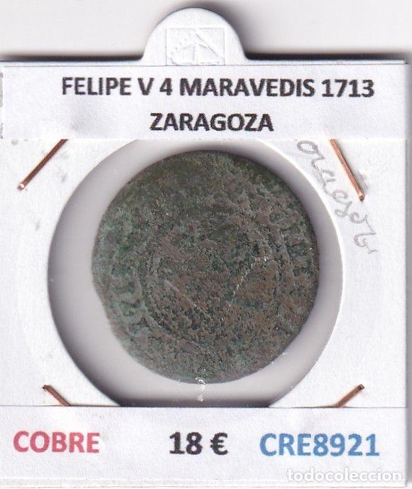 M&uuml;nzen von Spanien: CRE8921 MONEDA ESPA&Ntilde;A FELIPE V 4 MARAVEDIS 1713 ZARAGOZA COBRE