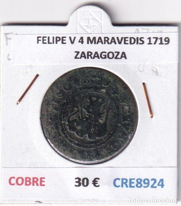 M&uuml;nzen von Spanien: CRE8924 MONEDA ESPA&Ntilde;A FELIPE V 4 MARAVEDIS 1719 ZARAGOZA COBRE