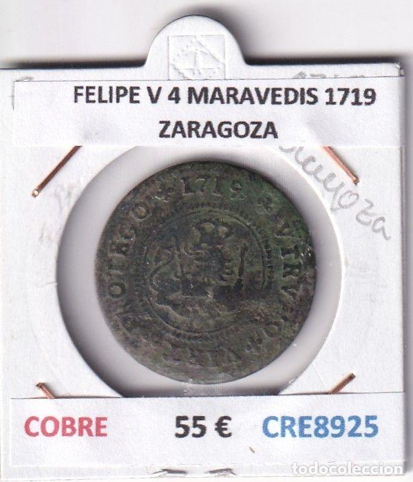M&uuml;nzen von Spanien: CRE8925 MONEDA ESPA&Ntilde;A FELIPE V 4 MARAVEDIS 1719 ZARAGOZA COBRE