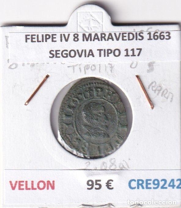 Coins of Spain: CRE9242 MONEDA ESPA&Ntilde;A FELIPE IV 8 MARAVEDIS 1663 SEGOVIA TIPO 117