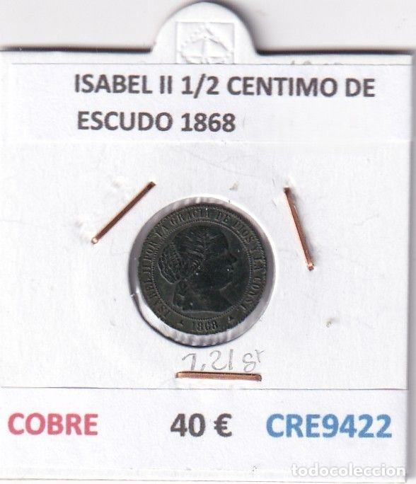 Moedas de Espanha: CRE9422 MONEDA ESPA&Ntilde;A ISABEL II 1/2 CENTIMO DE ESCUDO 1868 SEGOVIA