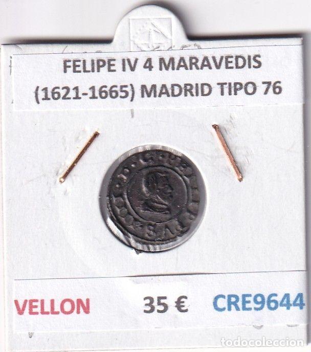 Coins of Spain: CRE9644 MONEDA ESPA&Ntilde;A FELIPE IV 4 MARAVEDIS (1621-1665) MADRID TIPO 76 VELLON